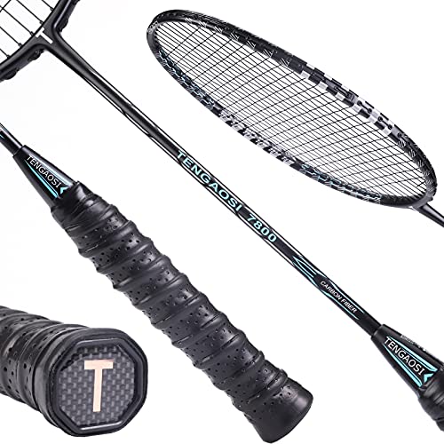 Tengaosi Professional Badminton Rackets Set Of 4 Sports Outdoor Backyard Or Indoor Badminton Game Set With Shuttlecocks- Includes 4 Black Rackets, 12 Duck Feather Badminton Shuttlecocks #TOP3