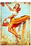 Quadro Quadretto Stile Vintage Serie Pin-Up Raccoglie Arance