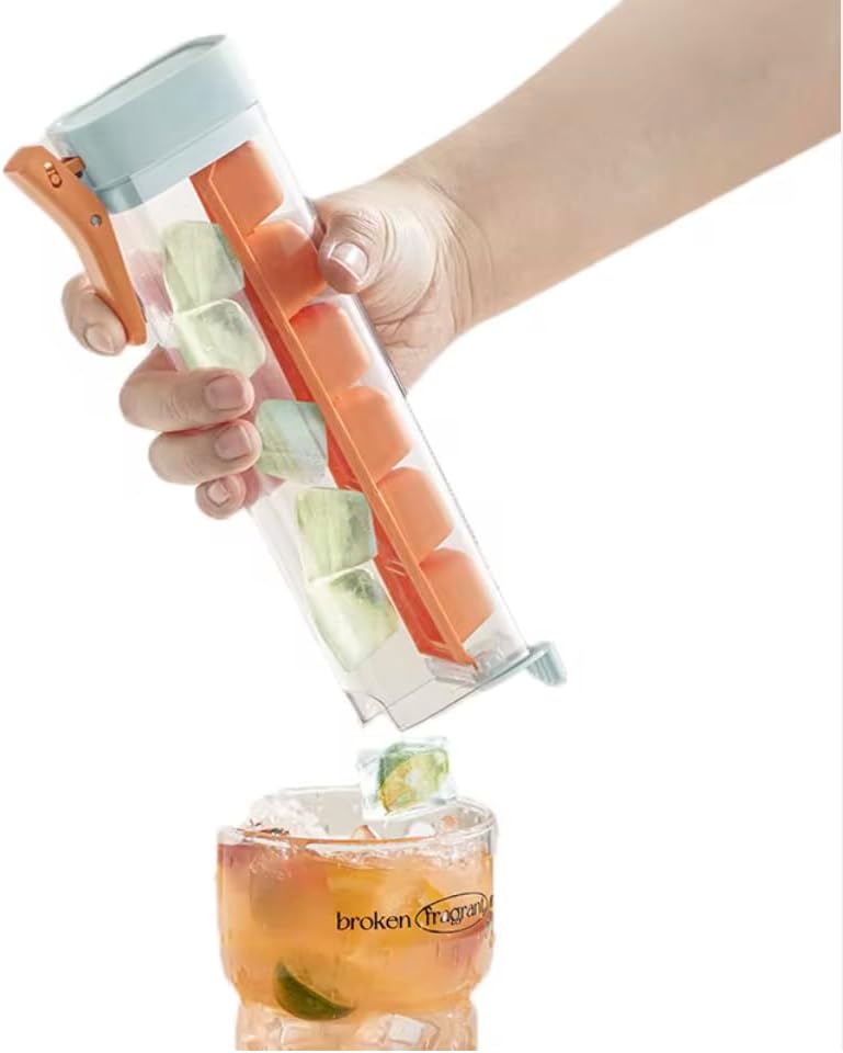 Easy Release Portable Ice Cube Trays Orange color, 6-cell Ice Maker with One Press