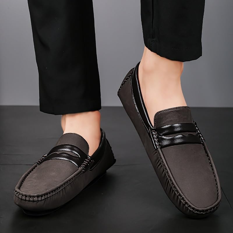 Men's Loafers Square Toe Leather Patchwork Penny Driving Loafers Anti-Slip Flat Heel Flexible Outdoor Fashion Slip-ons4
