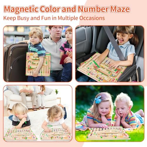 Magnetic Color and Number Maze, Wooden Toddler Puzzle Board Montessori Toys for 2 3 4 5 Year Old, Kids Sensory STEM Learning Toys, Magnet Matching Counting Toys Gifts for Ages 2-4 Boys Girls — view 6