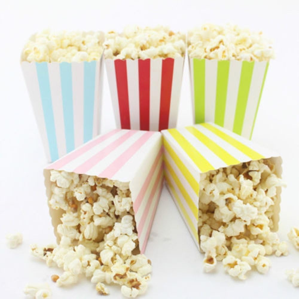 Crystallove 24 szt. papierowych pudełek na popcorn w paski na artykuły imprezowe (różowe)