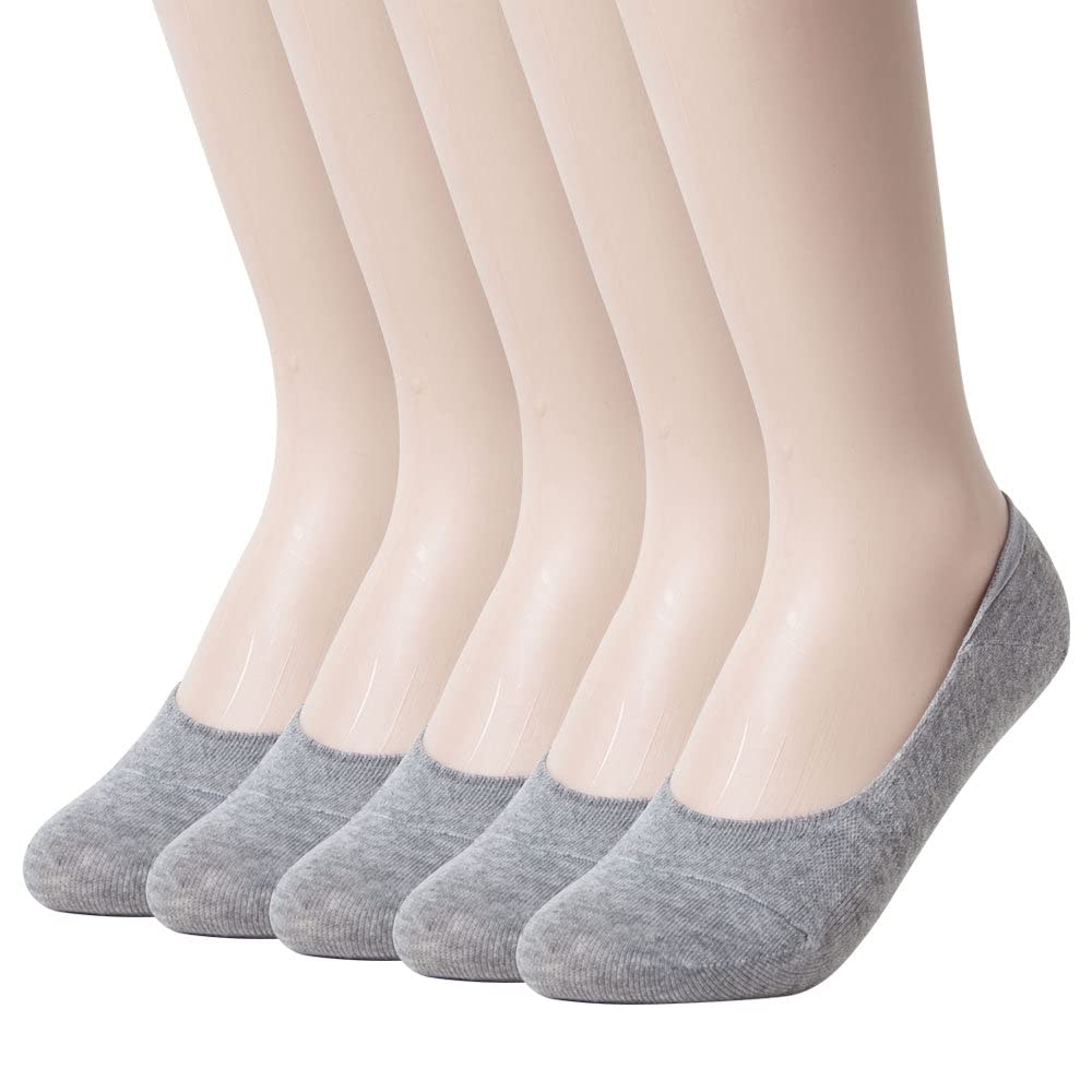 Sockstheway Womens Anti-Slip No Show Socks, Low Cut Liner Socks, Medium, Grey, 5 Pairs