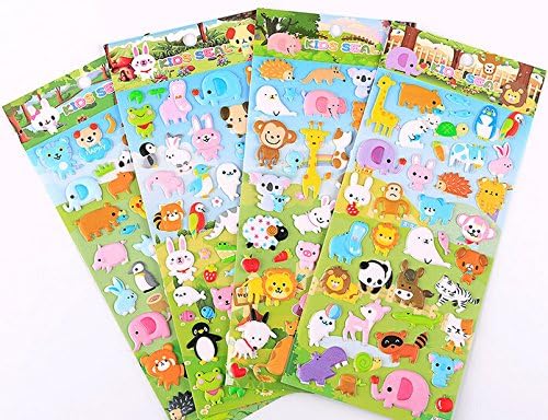 Funcoo 4 Sheets Cute Lovely Puffy DIY Decorative Adhesive Sticker Tape/Kids Craft Scrapbooking Sticker Set for Diary, Album (Cute Animals) - Image 4