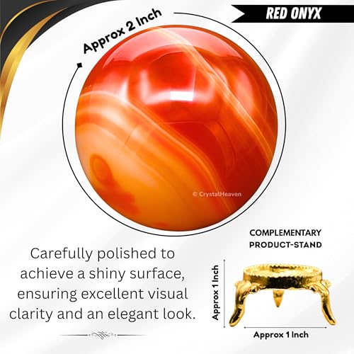 Image of Certified Red Onyx Crystal Ball for Meditation - Premium Crystal Vastu Items for Home and Feng Shui Items for Good Luck - Ideal for Pooja Supplies and Spiritual Practices (2 inch Inch)