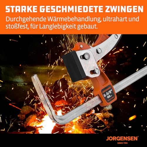 JORGENSEN 2er-Set Schnellspannzwingen, Hebelzwingen für Führungsschienen, mit Verriegelungsmechanismus, Spannkraft bis 181 kg, Spannweite 168 mm