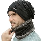 [Andeor] ネックウォーマー ニット帽子 2点セット 38℃恒温・ピリング3級防止・二層裏起毛防寒・保温率Max ビーニーキャップ 吸汗速乾 柔らかい 伸縮性 自転車・バイク・通勤通学・スポーツ・アウトドア 冬用 男女兼用 (ブラック)