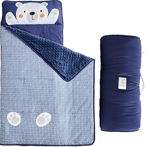 DuShow Toddler Nap Mat,Roll Up Slumber Bags for Boys Girls,Toddler Nap Mat with Pillow and Fleece Blanket, Kids Sleeping Bag for Daycare and Preschool Kindergarten,Travel Camping
