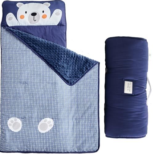 DuShow Toddler Nap Mat,Roll Up Slumber Bags for Boys Girls,Toddler Nap Mat with Pillow and Fleece Blanket, Kids Sleeping Bag for Daycare and Preschool Kindergarten,Travel Camping