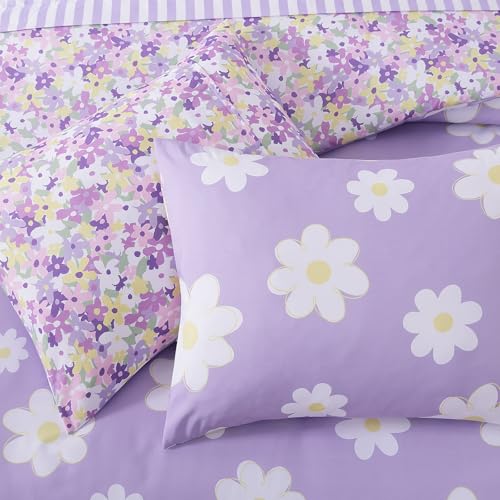 Image of Twin XL Comforter Set for Girls Purple Daisy 5 Pieces Bed in a Bag