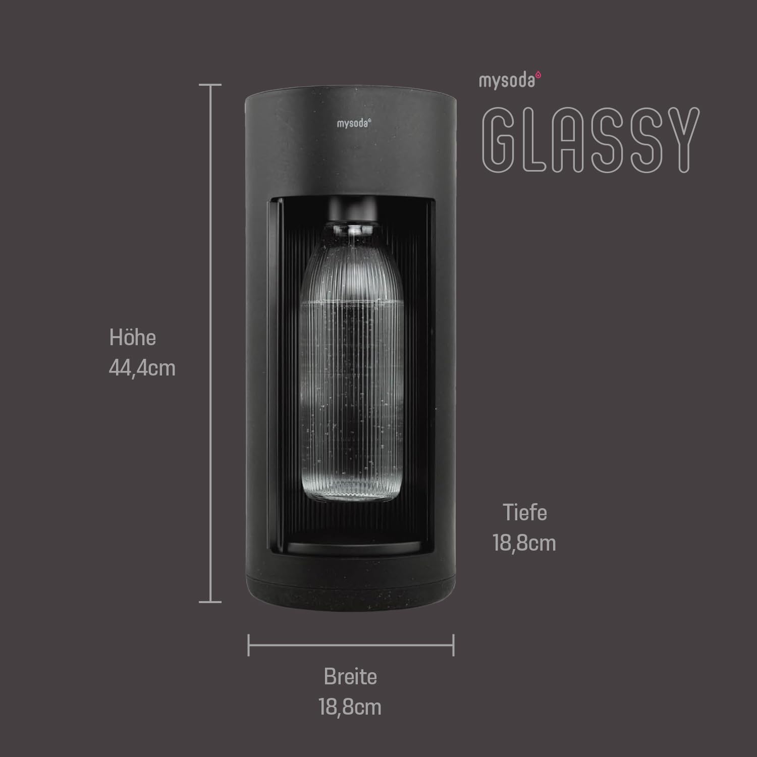 Mysoda: Glassy Wassersprudler aus Holzkomposit und Aluminium mit 1L Glasflasche (ohne C02-Zylinder) - Schwarz