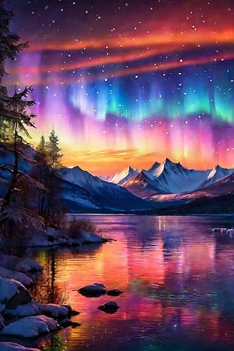 Diamond Art Kits for Adults - Mountain Lake Aurora Landscape