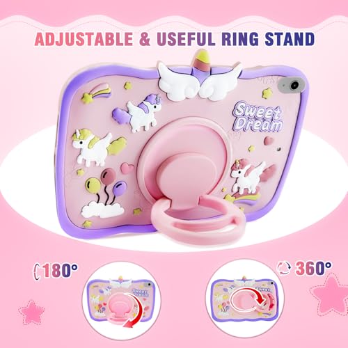 Coque iPad 10e génération rotative 360° en silicone antichoc violet rose