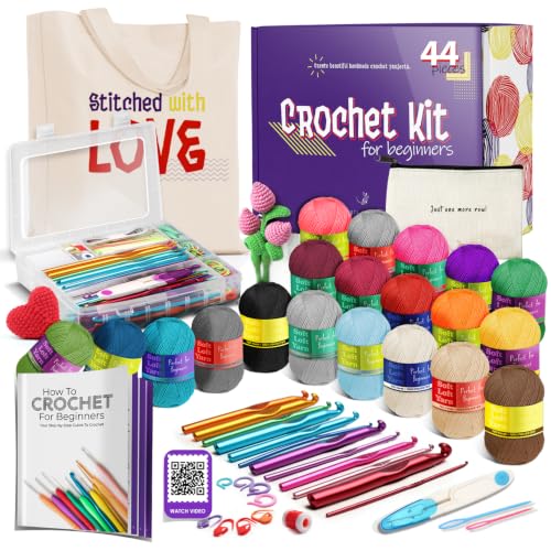 Image of Hearth & Harbor Crochet Kit with 1100 Yards Assorted Yarn Kit, Ergonomic Hooks, Crocheting Instruction, Knitting & Crochet Supplies - Beginner Crochet Kits for Adults, Ideal for Amigurumi