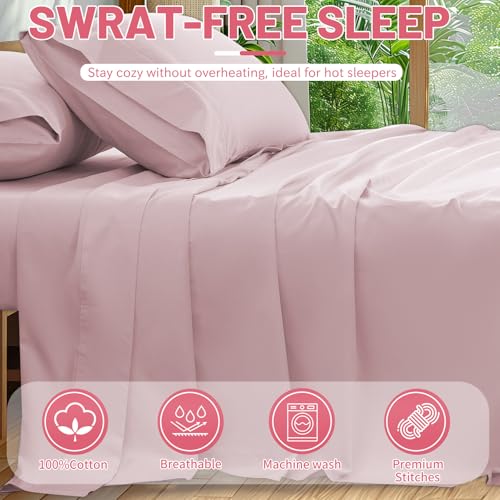 Image of Extra Deep Pocket King Sheets 18-24 Inch 100% Egyptian Cotton 1000 Thread Count Sateen Weave Soft Breathable 4 Pieces（King，Light Pink）