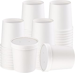 Giwrmu 16 oz Paper Soup Cups with Lids, Disposable Soup Cups, Ice Cream Containers, Disposable Soup Containers White for Hot or Cold Soup [50 Pack White]