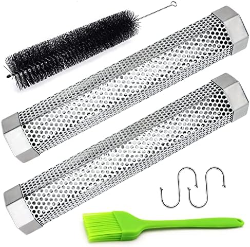 Aushucu 2pcs Smoker Tube 12in Pellet Smoker Tube Stainless Steel Smoke Tube for Hot or Cold Smoking 5 Hours of Billowing smoke Portable BBQ Smoking tube Generator Electric Charcoal Gas Grill Smoker