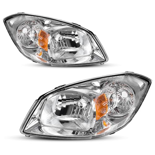 Image of oEdRo Headlights Assembly Compatible with 2005-2010 Chevy Cobalt / 2007-2010 Pontiac G5 / 2005-2006 Pursuit Replacement Headlamp Chrome Housing Clear Lens Amber Reflector