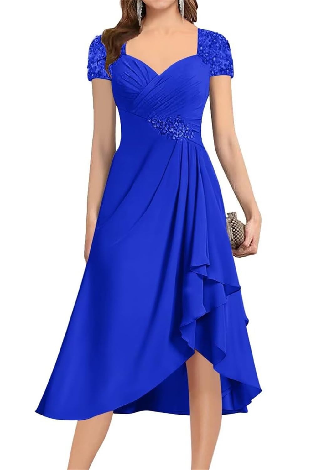 YIANN Royal Blue Mother of The Bride Dresses for Wedding Party Plus Size A Line Chiffon Tea Length Mother of Groom Dress UK26