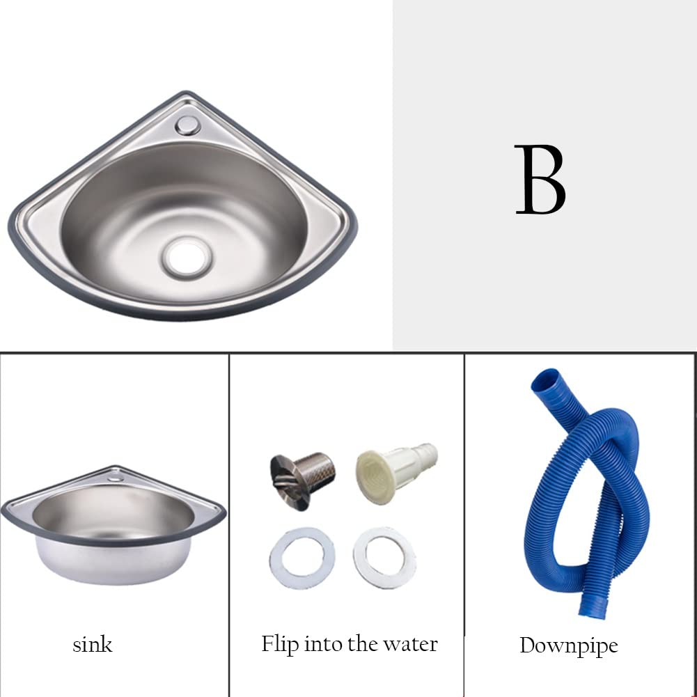 Kompakte Edelstahl-Eckspüle – Mini-Waschbecken für Badezimmer, Küche, Wohnmobil und Labors – Arbeitsplatz-Spüle (silberfarben, Größe: Kit#B)