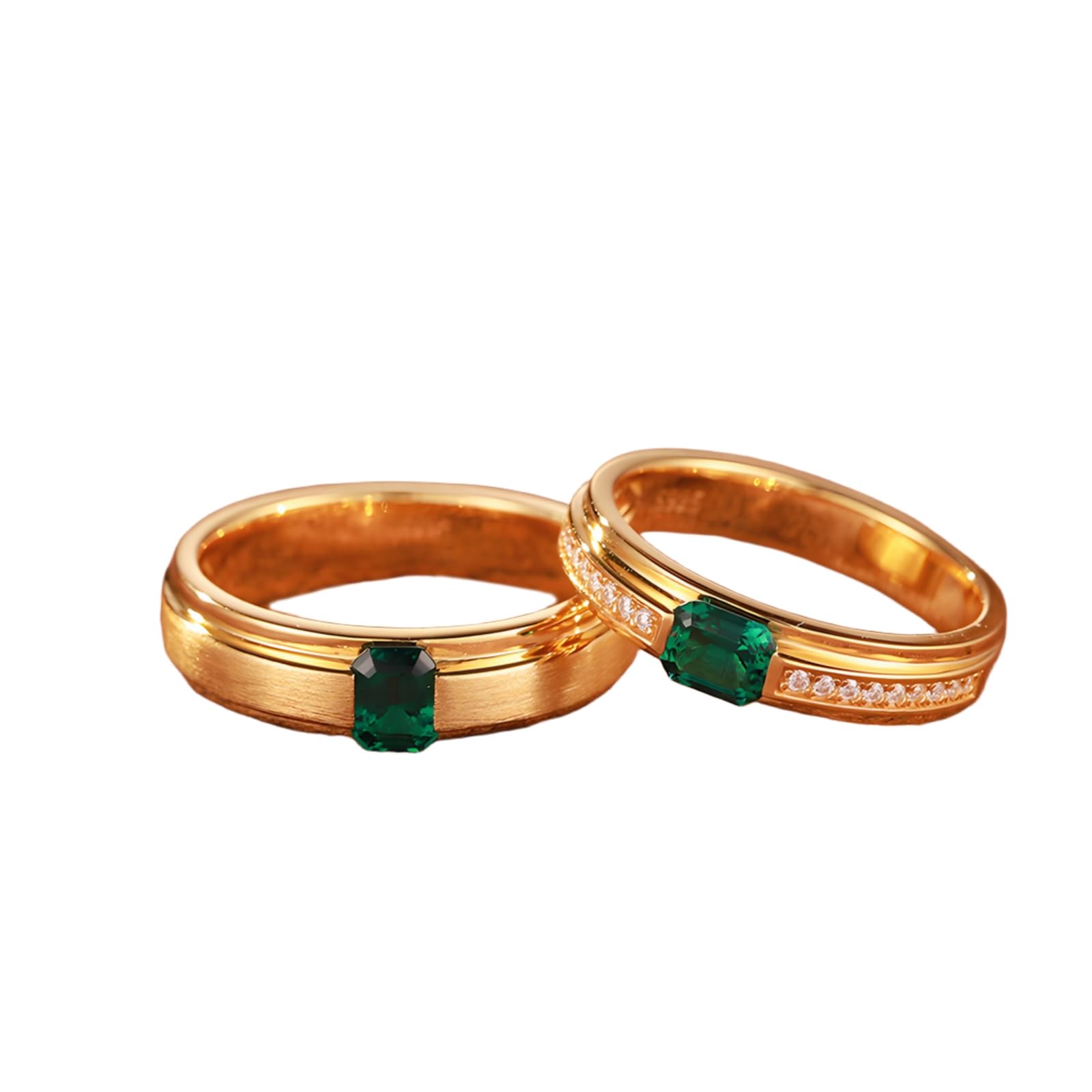 9K/14K/18K Yellow Gold Couple Promise Rings, Vintage Rectangular Lab Created Emerald Wedding Ring for Men/Women 0.5ct