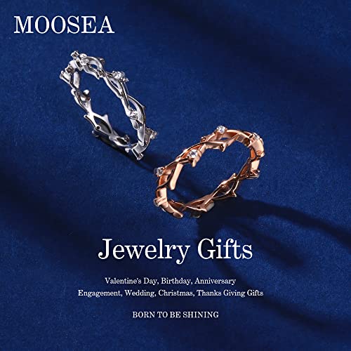 MOOSEA Twig Moissanite Wedding Band for Women, D Color VVS1 Clarity Lab Created Moissanite Rings 14K White Yellow Rose Gold Vermeil Branch Moissanite Anniversary Band Stackable Rings for Women Wife2