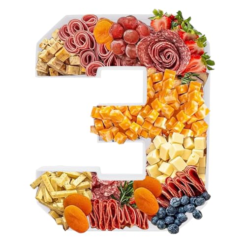 Kafucize 14inch Charcuteire Board Number Fillable Cardboard Platter Serving Food Fruit Decoration Box Birthday Anniversary Party Treat (WHITE, NUMBER 3)