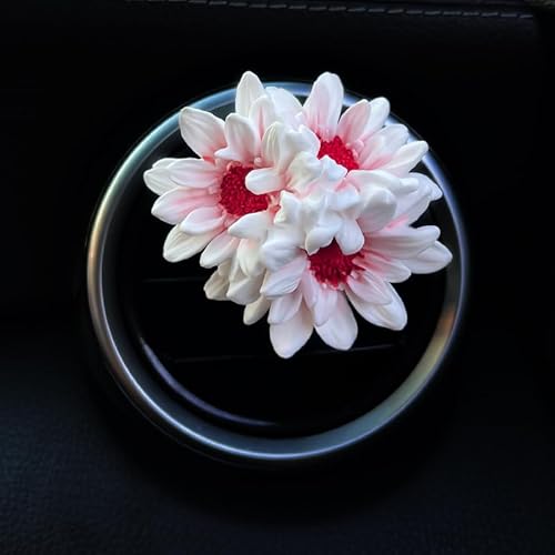 ミニカーエアベントクリップ、アロマストーンディフューザー、エアコン装飾クリップ、車用芳香剤、フレグランスディフューザーエアアウトレットクリップ、芳香器車内美的アクセサリー【精油5ml】ピンクオレンジピンクと白のデイジー