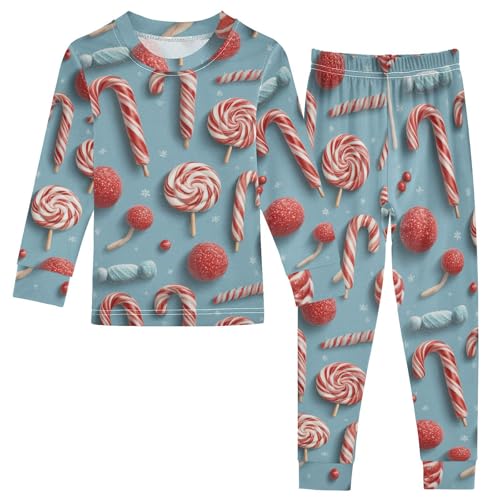 Pajama Sets Long Sleeve Candy Canes and Lollipops Soft Comfy Sleepwear 2 Piece PJS 3-8T