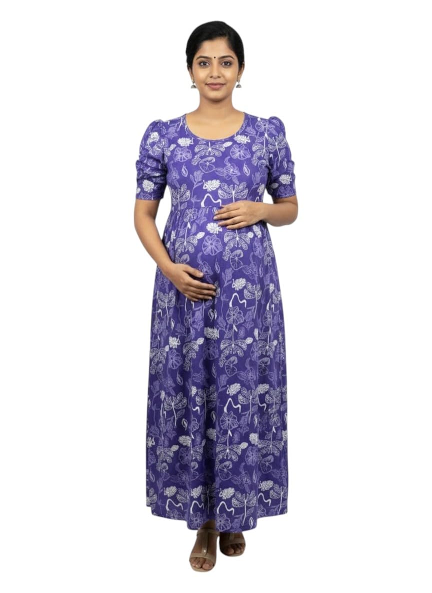 Women Zipless Maternity Feeding Maxi | Lounge wear| Zipless Feeding Nightdress| Nursing Maxi Dress| Feeding Cotton Nighty| Pre & Post Pragnancy Dress-image-30