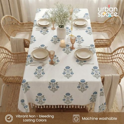 Image of Urban Space 100% Cotton Table Cover for Square Dining Table, Printed Table Cloth for Dining /Center Table, for Upto 4.5 ft x 4.5 ft Table (Liberty Blue, 48 inch x 48 inch - Square)