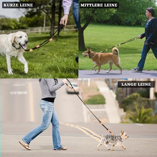 Hundeleine für Mittelgroße & Große Hunde, Multifunktionsleine Führleine für Hunde 2.1m Verstellbare mit 2 Karabiner, Robuste Nylon Dog Leash, Schleppleine Doppelleine für 2hunde (Schwarz, 1cm x 2.1m)