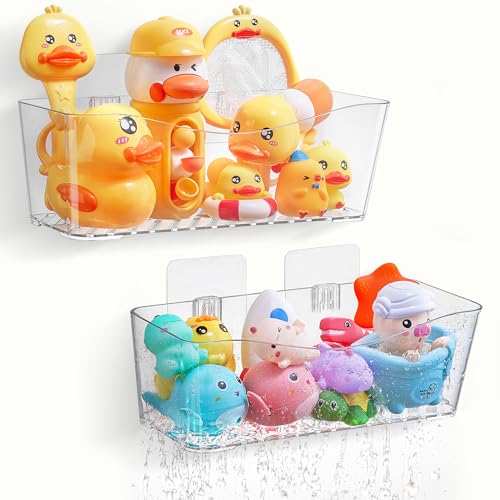Antimbee Badewannenspielzeug Aufbewahrung Große 2 Stück Duschablage Ohne Bohren Shower Caddy Duschregal Badezimmer Organizer mit Ablauföffnungen Badespielzeug Badregal Duschkorb Shampoo Halterung