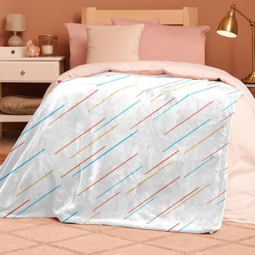 Couverture microfibre chaude et douce à rayures colorées plaid isolant de lit 150x200 - 8