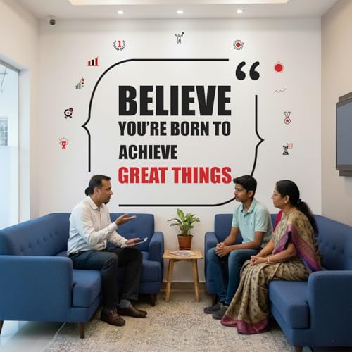 Image of StickMe 'Believe You are Born to Achieve Great Things Office Inspirational Motivational Quotes Wall Sticker' (Multi Colour, Vinyl,Self-Adhesive) (Standard Extra Large - 200 x 150 cm)