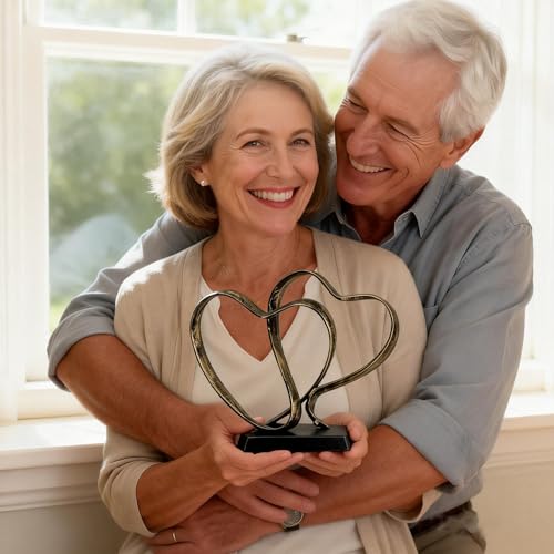 Escultura de Hierro Dos Corazones y Cruz para Aniversario miniatura 4