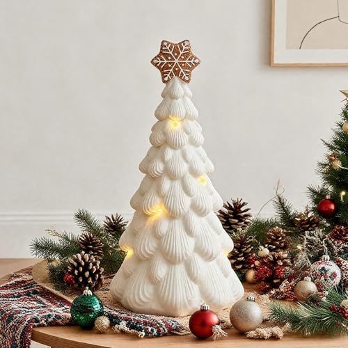 Christmas Decorations Tree Tabletop Centerpieces - White Resin Trees Figurines