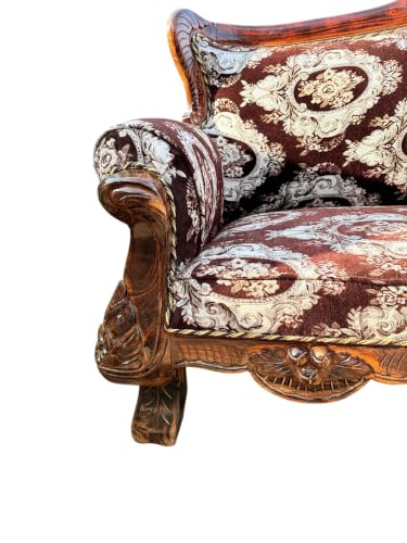 Image of Wooden 5 Seater Sofa Set, Solid Wood Sofa | 3+1+1 with Cushion Seating | Traditional Design Furniture for Living Room, Home, Office, Bedroom