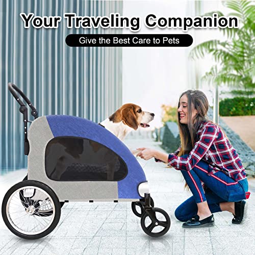 Dog Stroller, Pet Stroller For Large Dogs With 4 Wheels Foldable Cart, Adjustable Leather Handle & Breathable Mesh Skylight, Dual Zipper Entry Suitable For Small Medium Large Pets Up To 120Lbs #TOP4