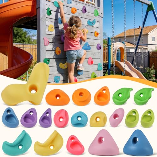 Image of 20 PCS Rock Climbing Wall for Kids,Rock Wall Climbing Holds,Adults Climbing Wall Grip Kits Holds Up to 230 lbs for Outdoor Indoor Home Playground Climbing Wall Holds(Pastel Color)