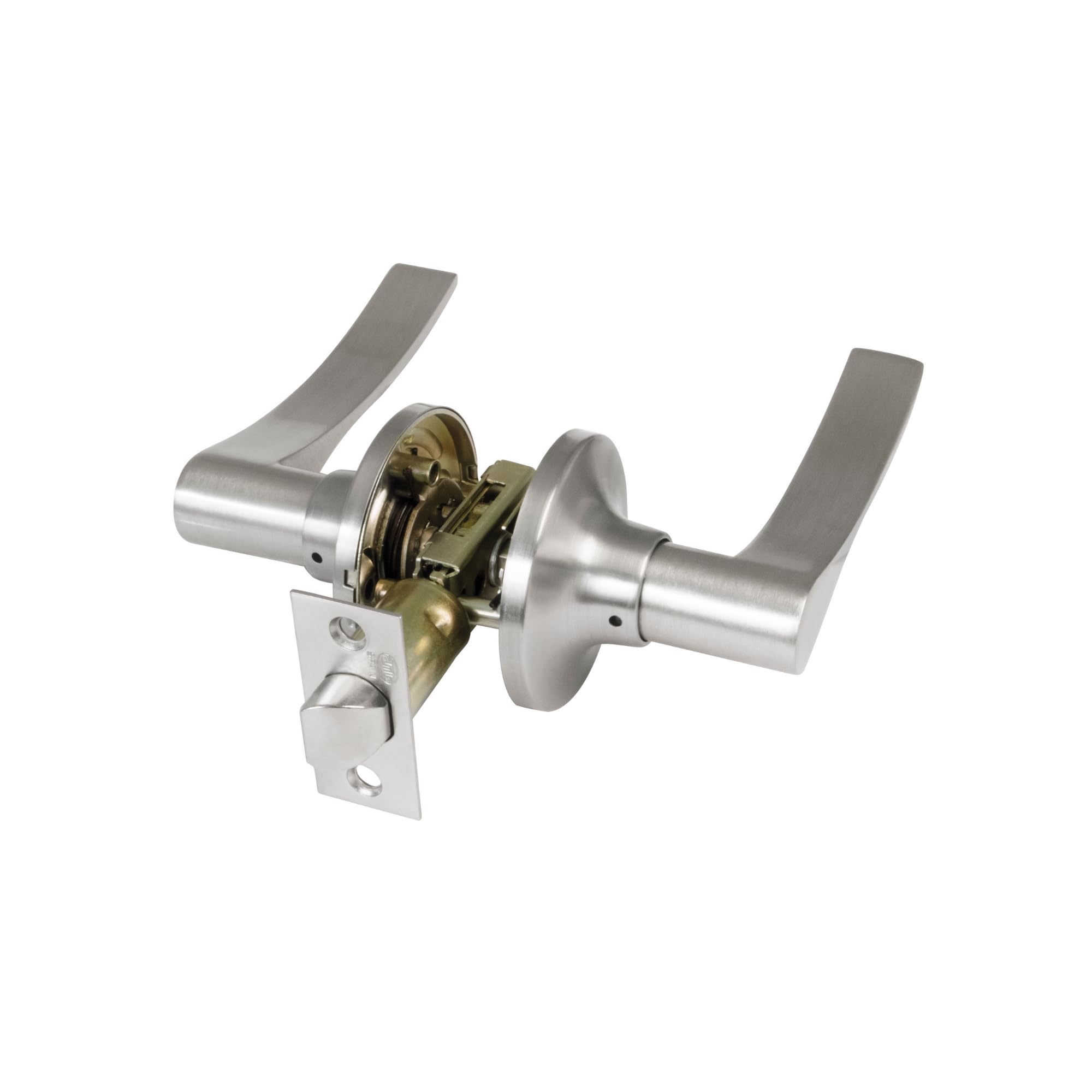 Amig - Juego de Manillas de Paso con Picaporte - Picaporte de Entrada 60/70 mm - para Puertas de madera de 35 a 45 mm - Maneta con Roseta - Regulable y Reversible - Cromado Mate - Zamak - Mod. 711