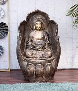 Expleasia Embossed Leaf Buddha Water Fountain for Home, Office, Garden | Housewarming Gift| with Maintenance Kit| Home Decor Water Fountain, Buddha Water Fountain (Antique Golden)