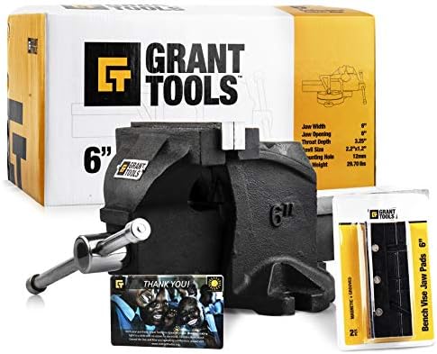 Grant Tools Professional Bench Vise Fixed Base (4" and 6" Available) | 2 Vise Jaws Included | With Each Vise Sold 1 Solar Light is Donated to a Child Abroad in Need via Extend The Day (4")
