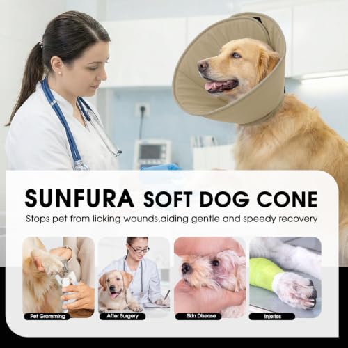 Image of Adjustable Dog Cones, Soft Cone for Dogs to Stop Licking | Dog Cone Alternative for Small Dogs, Pet Recovery Collar After Surgery with Quick Release Buckle, Khaki S