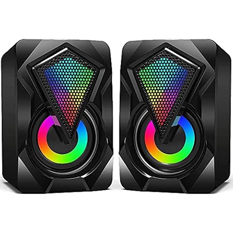 NJSJ PC Speakers,Mini Desktop Speaker for PC with Colorful LED Light Up,Stereo 2.0 USB Powered 3.5mm Aux Portable Gaming Multimedia Speaker for Computer Laptop Monitor,Tablets,Music Player,6W(Black) Cover