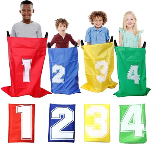 4 Stück Hüpfsäcke für Kinder, 51.5x71.5cm Sackhüpfen Outdoor Spielset, Sackhüpfen Säcke, Gartenspiele für Kinder, Kindergeburtstag Spiele Partyset für Partys Sportfeste Geburtstag Familienfeier