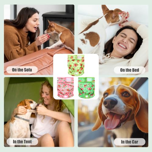 Image of wegreeco Washable Female Dog Diapers Highly Absorbent Reusable Diapers for Dog in Heat Period, 3 Pack (Rosess, Large)