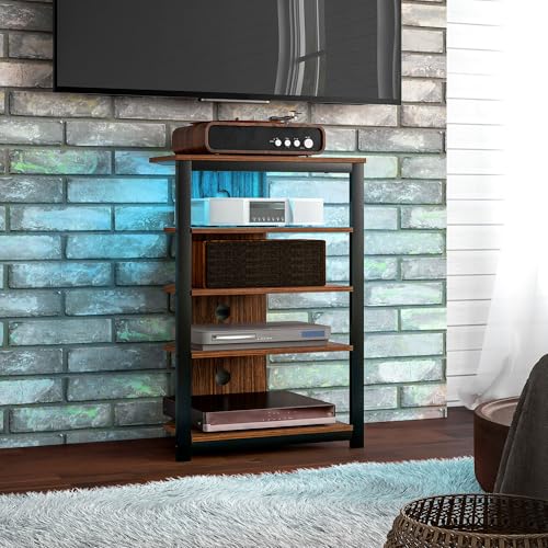 HOMCOM Media Stand with LED 4-Tier Audio Rack AV Media Corner Shelf with Cable Management for DVD Players Game Console TV Box Cable Box Xbox WiFi Router, Brown - Image 3