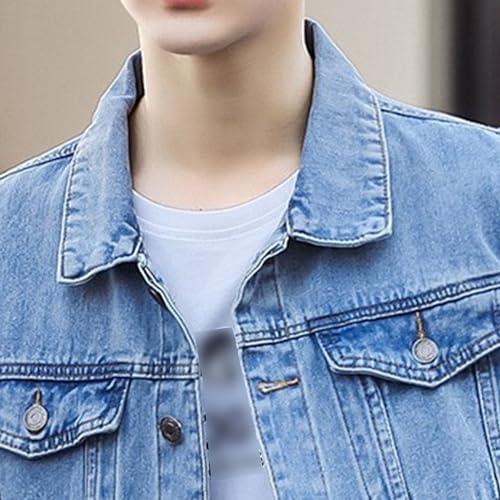 Swjglittr Mens Classic Lapel Jean Jacket Casual Slim Fit Trucker Cowboy Coat Pocket Front Casual Men Denim Jackets thumb #2