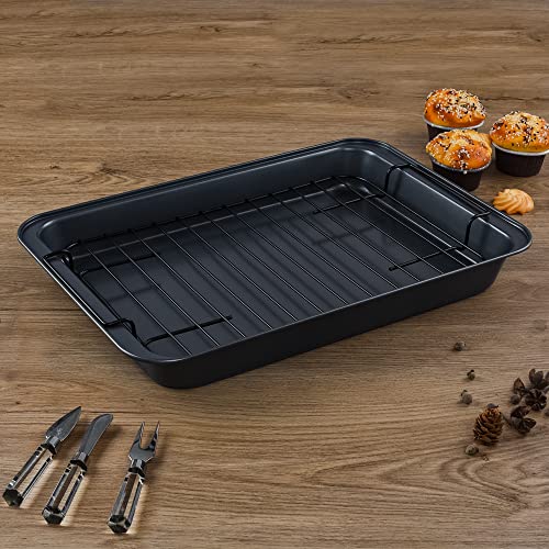 Kitcom Nonstick Roasting Pan With Rack, 16.5X11X2 Inch Turkey Roaster For Turkey, Chicken, Meat & Vegetables, Lasagna(Gray) #TOP3